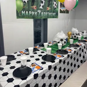 Soccer party decorations set with football pattern tablecloth and birthday banner