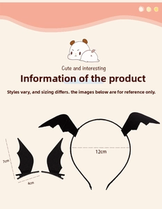 Detail of cute black bat wing headband and hair clips set for Halloween cosplay costume