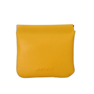 Yellow PU leather mini storage bag with automatic spring closure for lipsticks and earphones