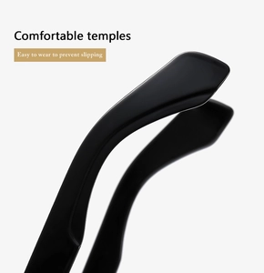 Detail of ergonomic square sunglasses temples with non-slip design and glossy black finish