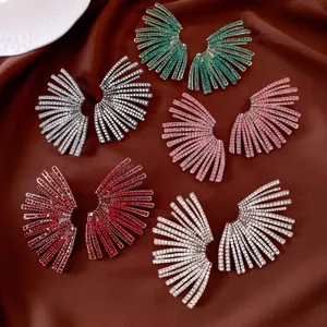 Boucles D'oreilles Éventail Déclaration Strass Alliage Bijoux Avec Tige En Acier Pour Mariage Fête Banquet