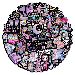 56Pcs Pastel Goth witch stickers set featuring pink skulls and creepy cute cartoon designs