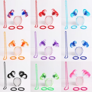 Patriotic headbands with feathers and bead jewelry sets in nine assorted party colors