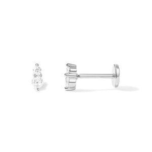 Macro view of S925 sterling silver ear studs featuring three vertical sparkling crystals