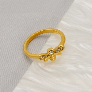 Bee Inlaid Rhinestone Ring 18K Gold Plated Stainless Steel Fashion Jewelry For Women Elegant Animal Theme