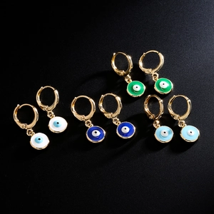 Evil Eye Creolen Kupfer 18K Vergoldet Bunte Emaille Anhänger Retro Mode Schmuck Für Frauen