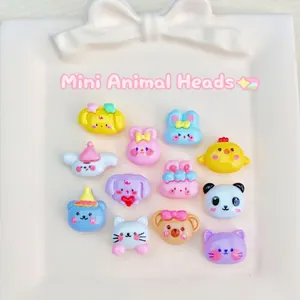 Mini Cartoon Animal Head Resin Flatback Charms Cute Panda Rabbit Bear Cat Dog For DIY Crafts Phone Case Hair Clips Decor