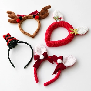 Christmas reindeer antler and holiday tree headband set with plush velvet textures