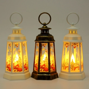Lanternes LED de Noël vintage en bronze et blanc avec motifs de bonhomme de neige