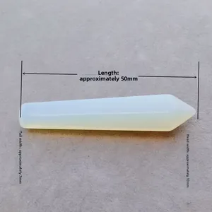 Detail view of a 50mm hexagonal opalite crystal column with precise size dimensions