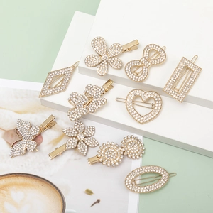 Elegant Rhinestone Hair Clips Gold Alloy Butterfly Flower Heart Shape Duckbill Side Bangs Clips For Women Hairpins