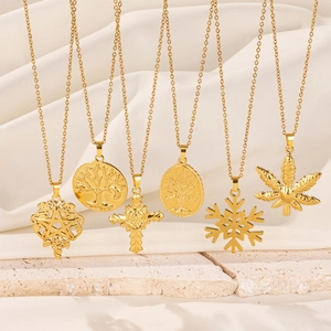 Minimalist Stainless Steel Pendant Necklace Tree Of Life Snowflake Heart Rose Cross Pendant Necklace For Women Jewelry Gift