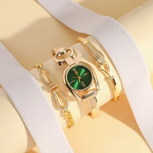 Damen Vintage Quarz Uhr Mit Bogenschleife Unendlichkeit Armbändern Retro Grünes Zifferblatt Legierung Mode Schmuck