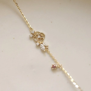 14K gold plated 925 sterling silver rose bracelet with purple zircon floral charm
