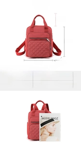 Detailed size specifications for red nylon backpack showing height 32cm and width 25cm