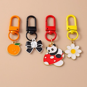 Cute Enamel Zinc Alloy Keychain Panda Mushroom Orange Flower Bow Knot Backpack Pendant Hanging Ornament Fashion Key Ring
