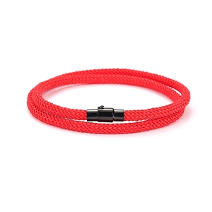 Red double-loop woven bracelet with black magnetic clasp for couples for Valentine's Day