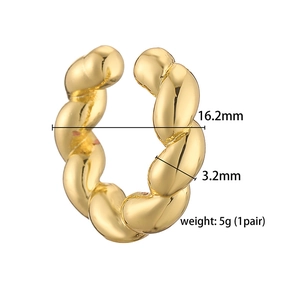 Detailed view of twisted gold-plated ear cuffs with size dimensions and weight info