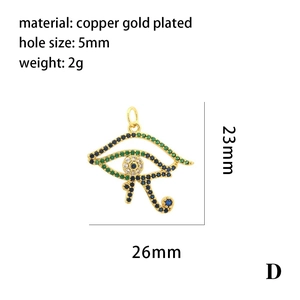 Detail of Eye of Horus pendant with dimensions 26x23mm and micro-set colored zircons
