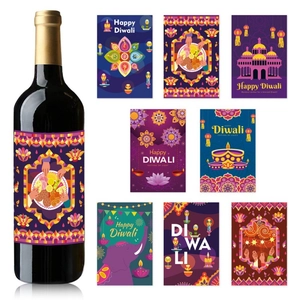 Happy Diwali Wine Bottle Labels Stickers Festival Of Lights Indian Celebration Party Decoration Supplies Paper Decals