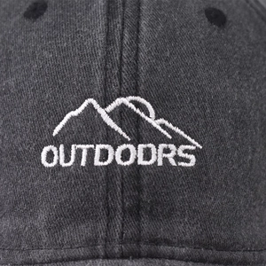 Faded charcoal baseball cap featuring white mountain silhouette and OUTDODRS embroidery