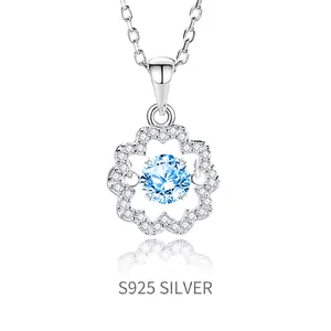 925 Sterling Silver Sunflower Pendant Necklace For Women Moissanite Rhinestone Inlaid Dancing Stone Daisy Clavicle Chain Jewelry