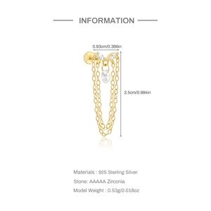 Detailed view of S925 sterling silver ear chain with marquise zirconia and dual chains