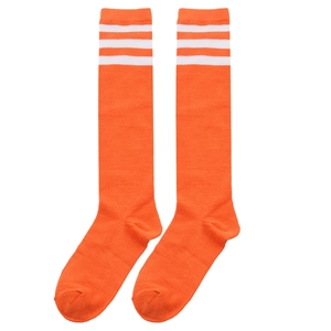 Vibrant bright orange knee-high socks with three white stripes in Japanese JK academic style