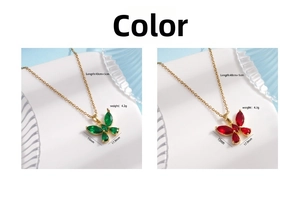 Detailed view of zircon butterfly pendant necklace with 40+5cm chain length and specs