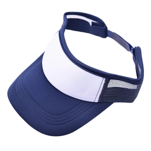 Blue and white color block mesh visor cap with adjustable strap for sports