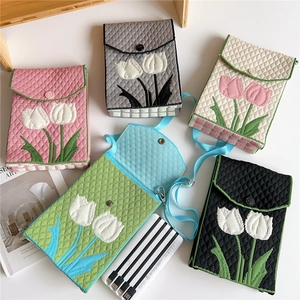 Chic knitted tulip crossbody bags in five colors with quilted floral texture and shoulder straps