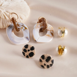 Bohemian style six-piece earring set featuring acrylic marble resin and leopard patterns