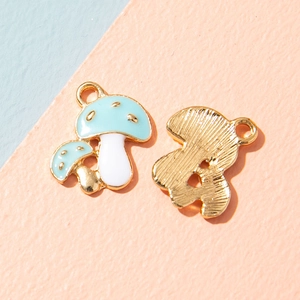 Cartoon twin mushroom alloy enamel pendants with gold metal plating for DIY jewelry making
