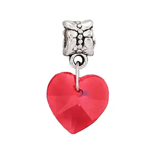 Silver alloy lobster clasp pendant featuring a faceted red crystal heart charm