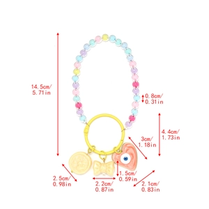 Detailed size specifications for the colorful Evil Eye bead keychain with dimension labels