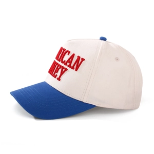 Detail of American Money 3D embroidery on tricolor adjustable cotton baseball cap