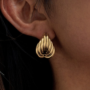 Boucles d'oreilles créoles multicouches en acier inoxydable doré 18K fini poli