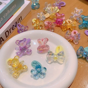 Crystal Iridescent Kids Hair Ties Elastic Hair Bands Bear Rabbit Bow Flower Sweet Princess Hair Accessories For Girls Styling