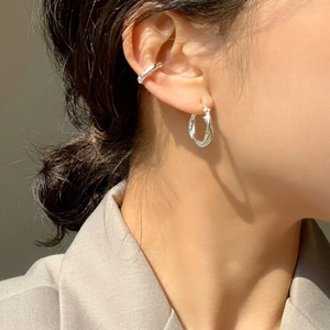 925 Sterling silver hoop earrings with twisted texture and minimalist ear cuff set