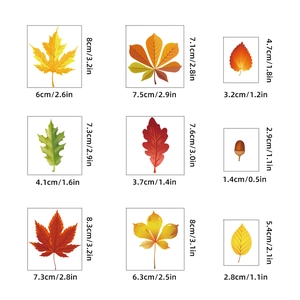 Detailed size specifications for Thanksgiving maple leaves and acorn window static stickers