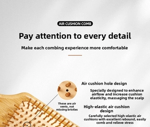 Detail of bamboo air cushion comb featuring the air vent for scalp massage and pressure relief