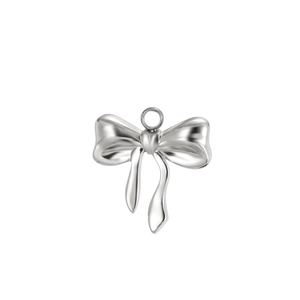 Minimalist silver bow pendant crafted in polished stainless steel for DIY jewelry making