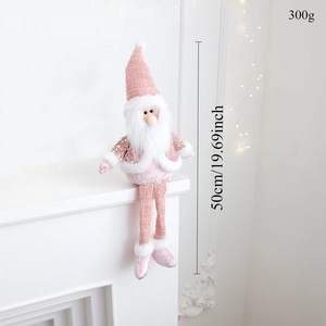 Pink sitting Santa Claus doll with height specs at 50cm and sequins for Christmas decor
