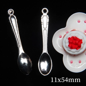 Detailed view of silver alloy miniature spoons 11x54mm for dollhouse DIY accessories