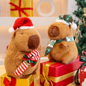 Christmas Capybara Plush Toy Soft Stuffed Animal With Festive Hat Scarf Winter Holiday Home Decor Doll Gift For Kids