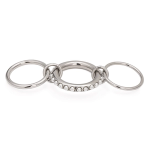 Minimalist silver multilayer linked rings with polished stainless steel finish and small hoops