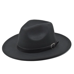Vintage Woolen Felt Fedora Hat For Women Men Wide Flat Brim Jazz Hat With Leather Belt Buckle Winter Warm Church Cap