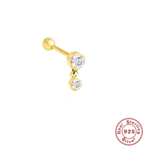 925 Sterling Silver Round Cubic Zirconia Screw Back Stud Earring For Cartilage Piercing Geometric Minimalist Trendy Jewelry