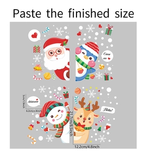 Detailed size specification for cartoon Santa Claus and reindeer Christmas window stickers