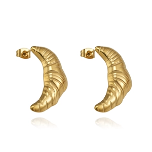 18k gold plated stainless steel croissant dome hoop earrings with ribbed design